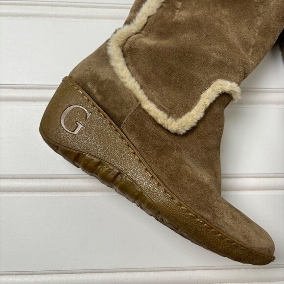 Guess Boots By Marciano Jefter Faux suede fur y2k wedge 10M side zip gold hardwe - Picture 4 of 11